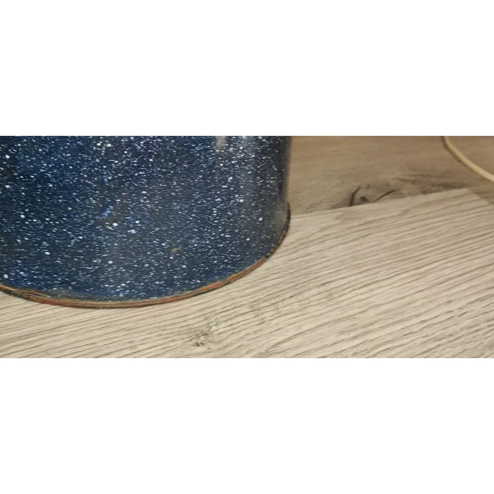 Large Vintage Enamelware Dark Blue-White Speckled Cowboy Coffee Kettle Pot